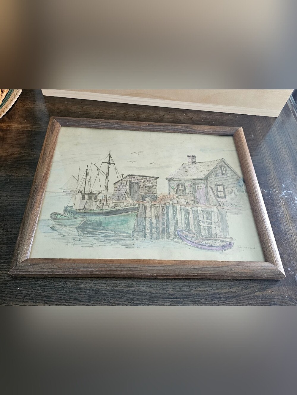 Vintage Jay Killian Signed Framed Print Harbor Boats House